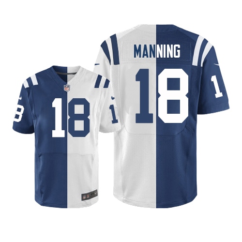 Men's Elite Peyton Manning Nike Jersey Royal Blue/White - #18 Split Fashion NFL Indianapolis Colts